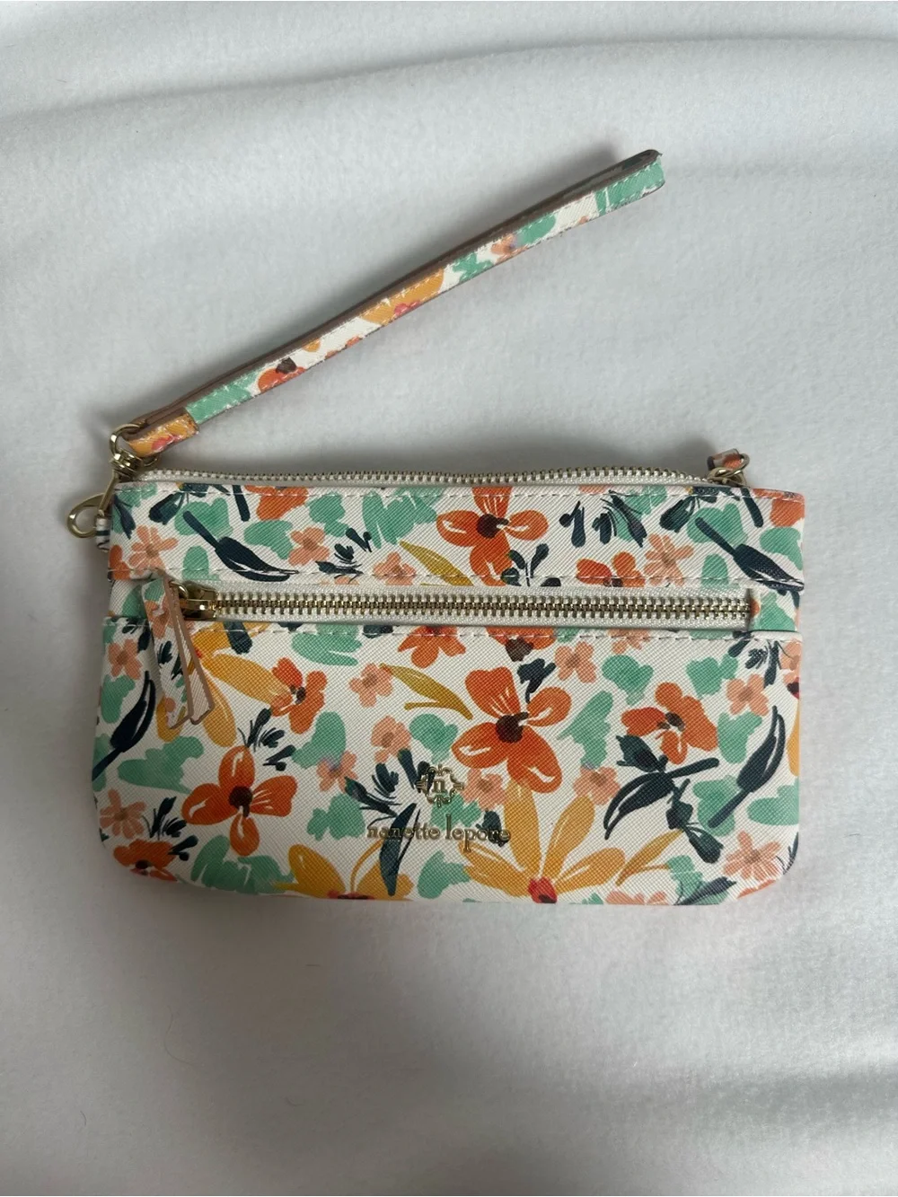 Nanette Lepore Floral Wristlet Clutch in White, Green, Orange and Yellow